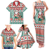 Hawaiian Funny Santa Surf Family Matching Tank Maxi Dress and Hawaiian Shirt Mele Kalikimaka Palaka Quilt Pattern - Polynesian Pride