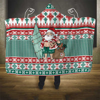 Hawaiian Funny Santa Surf Hooded Blanket Mele Kalikimaka Palaka Quilt Pattern - Polynesian Pride