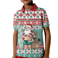 Hawaiian Funny Santa Surf Kid Polo Shirt Mele Kalikimaka Palaka Quilt Pattern - Polynesian Pride