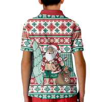 Hawaiian Funny Santa Surf Kid Polo Shirt Mele Kalikimaka Palaka Quilt Pattern LT9 - Polynesian Pride