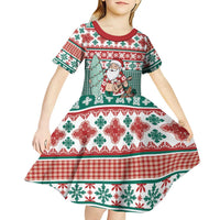 Hawaiian Funny Santa Surf Kid Short Sleeve Dress Mele Kalikimaka Palaka Quilt Pattern LT9 - Polynesian Pride