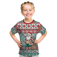 Hawaiian Funny Santa Surf Kid T Shirt Mele Kalikimaka Palaka Quilt Pattern LT9 Green - Polynesian Pride