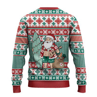 Hawaiian Funny Santa Surf Ugly Christmas Sweater Mele Kalikimaka Palaka Quilt Pattern - Polynesian Pride