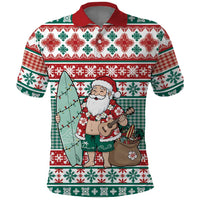 Hawaiian Funny Santa Surf Polo Shirt Mele Kalikimaka Palaka Quilt Pattern LT9 Green - Polynesian Pride