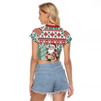 Hawaiian Funny Santa Surf Raglan Cropped T Shirt Mele Kalikimaka Palaka Quilt Pattern LT9 - Polynesian Pride