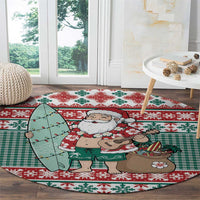 Hawaiian Funny Santa Surf Round Carpet Mele Kalikimaka Palaka Quilt Pattern - Polynesian Pride