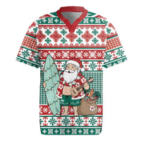 Hawaiian Funny Santa Surf Rugby Jersey Mele Kalikimaka Palaka Quilt Pattern LT9 Green - Polynesian Pride