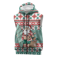 Hawaiian Funny Santa Surf Sleeveless Zip Hoodie Mele Kalikimaka Palaka Quilt Pattern LT9 Green - Polynesian Pride