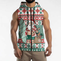 Hawaiian Funny Santa Surf Sleeveless Zip Hoodie Mele Kalikimaka Palaka Quilt Pattern LT9 - Polynesian Pride