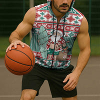 Hawaiian Funny Santa Surf Sleeveless Zip Hoodie Mele Kalikimaka Palaka Quilt Pattern LT9 - Polynesian Pride