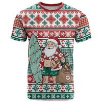 Hawaiian Funny Santa Surf T Shirt Mele Kalikimaka Palaka Quilt Pattern LT9 Green - Polynesian Pride