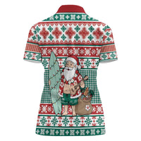 Hawaiian Funny Santa Surf Women Polo Shirt Mele Kalikimaka Palaka Quilt Pattern - Polynesian Pride