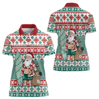 Hawaiian Funny Santa Surf Women Polo Shirt Mele Kalikimaka Palaka Quilt Pattern LT9 - Polynesian Pride