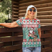 Hawaiian Funny Santa Surf Women Polo Shirt Mele Kalikimaka Palaka Quilt Pattern LT9 - Polynesian Pride