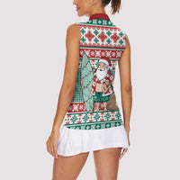 Hawaiian Funny Santa Surf Women Sleeveless Polo Shirt Mele Kalikimaka Palaka Quilt Pattern - Polynesian Pride