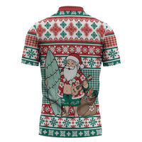 Hawaiian Funny Santa Surf Zipper Polo Shirt Mele Kalikimaka Palaka Quilt Pattern LT9 - Polynesian Pride