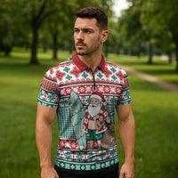 Hawaiian Funny Santa Surf Zipper Polo Shirt Mele Kalikimaka Palaka Quilt Pattern LT9 - Polynesian Pride
