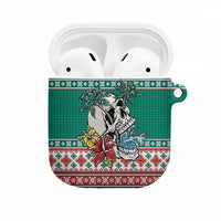 Hawaiian Skull Surfs AirPods Case Mele Kalikimaka Palaka Quilt Pattern LT9 Green - Polynesian Pride