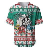Hawaiian Skull Surfs Baseball Jersey Mele Kalikimaka Palaka Quilt Pattern LT9 Green - Polynesian Pride