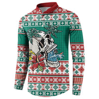 Hawaiian Skull Surfs Button Sweatshirt Mele Kalikimaka Palaka Quilt Pattern - Polynesian Pride