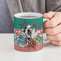 Hawaiian Skull Surfs Ceramic Mug Mele Kalikimaka Palaka Quilt Pattern - Polynesian Pride