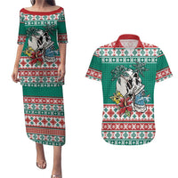 Hawaiian Skull Surfs Couples Matching Puletasi and Hawaiian Shirt Mele Kalikimaka Palaka Quilt Pattern LT9 Green - Polynesian Pride