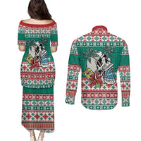 Hawaiian Skull Surfs Couples Matching Puletasi and Long Sleeve Button Shirt Mele Kalikimaka Palaka Quilt Pattern LT9 - Polynesian Pride