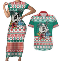 Hawaiian Skull Surfs Couples Matching Short Sleeve Bodycon Dress and Hawaiian Shirt Mele Kalikimaka Palaka Quilt Pattern - Polynesian Pride