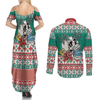 Hawaiian Skull Surfs Couples Matching Summer Maxi Dress and Long Sleeve Button Shirt Mele Kalikimaka Palaka Quilt Pattern LT9 - Polynesian Pride