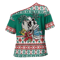 Hawaiian Skull Surfs Cross Shoulder Shirt Mele Kalikimaka Palaka Quilt Pattern LT9 - Polynesian Pride