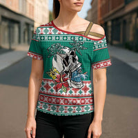 Hawaiian Skull Surfs Cross Shoulder Shirt Mele Kalikimaka Palaka Quilt Pattern LT9 - Polynesian Pride