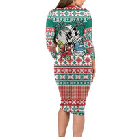 Hawaiian Skull Surfs Family Matching Long Sleeve Bodycon Dress and Hawaiian Shirt Mele Kalikimaka Palaka Quilt Pattern - Polynesian Pride