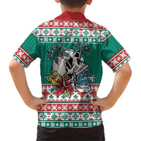 Hawaiian Skull Surfs Family Matching Mermaid Dress and Hawaiian Shirt Mele Kalikimaka Palaka Quilt Pattern - Polynesian Pride
