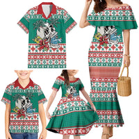 Hawaiian Skull Surfs Family Matching Mermaid Dress and Hawaiian Shirt Mele Kalikimaka Palaka Quilt Pattern - Polynesian Pride