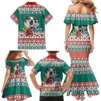 Hawaiian Skull Surfs Family Matching Mermaid Dress and Hawaiian Shirt Mele Kalikimaka Palaka Quilt Pattern - Polynesian Pride