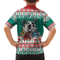 Hawaiian Skull Surfs Family Matching Off The Shoulder Long Sleeve Dress and Hawaiian Shirt Mele Kalikimaka Palaka Quilt Pattern - Polynesian Pride