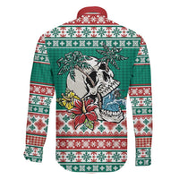 Hawaiian Skull Surfs Family Matching Off The Shoulder Long Sleeve Dress and Hawaiian Shirt Mele Kalikimaka Palaka Quilt Pattern - Polynesian Pride