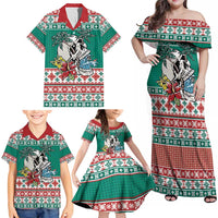 Hawaiian Skull Surfs Family Matching Off Shoulder Maxi Dress and Hawaiian Shirt Mele Kalikimaka Palaka Quilt Pattern - Polynesian Pride