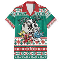 Hawaiian Skull Surfs Family Matching Off Shoulder Maxi Dress and Hawaiian Shirt Mele Kalikimaka Palaka Quilt Pattern - Polynesian Pride