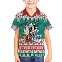 Hawaiian Skull Surfs Family Matching Off Shoulder Short Dress and Hawaiian Shirt Mele Kalikimaka Palaka Quilt Pattern - Polynesian Pride