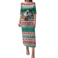 Hawaiian Skull Surfs Family Matching Puletasi and Hawaiian Shirt Mele Kalikimaka Palaka Quilt Pattern LT9 Green - Polynesian Pride