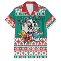 Hawaiian Skull Surfs Family Matching Short Sleeve Bodycon Dress and Hawaiian Shirt Mele Kalikimaka Palaka Quilt Pattern - Polynesian Pride