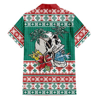 Hawaiian Skull Surfs Family Matching Short Sleeve Bodycon Dress and Hawaiian Shirt Mele Kalikimaka Palaka Quilt Pattern - Polynesian Pride