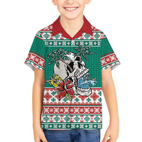 Hawaiian Skull Surfs Family Matching Short Sleeve Bodycon Dress and Hawaiian Shirt Mele Kalikimaka Palaka Quilt Pattern - Polynesian Pride