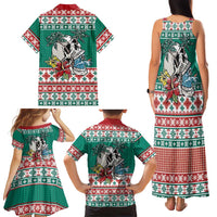 Hawaiian Skull Surfs Family Matching Tank Maxi Dress and Hawaiian Shirt Mele Kalikimaka Palaka Quilt Pattern - Polynesian Pride
