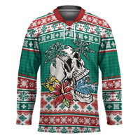 Hawaiian Skull Surfs Hockey Jersey Mele Kalikimaka Palaka Quilt Pattern LT9 Unisex Green - Polynesian Pride
