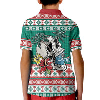 Hawaiian Skull Surfs Kid Polo Shirt Mele Kalikimaka Palaka Quilt Pattern LT9 - Polynesian Pride