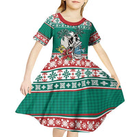 Hawaiian Skull Surfs Kid Short Sleeve Dress Mele Kalikimaka Palaka Quilt Pattern LT9 - Polynesian Pride