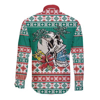 Hawaiian Skull Surfs Long Sleeve Button Shirt Mele Kalikimaka Palaka Quilt Pattern - Polynesian Pride