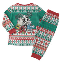 Hawaiian Skull Surfs Christmas Pajama Set Mele Kalikimaka Palaka Quilt Pattern - Polynesian Pride